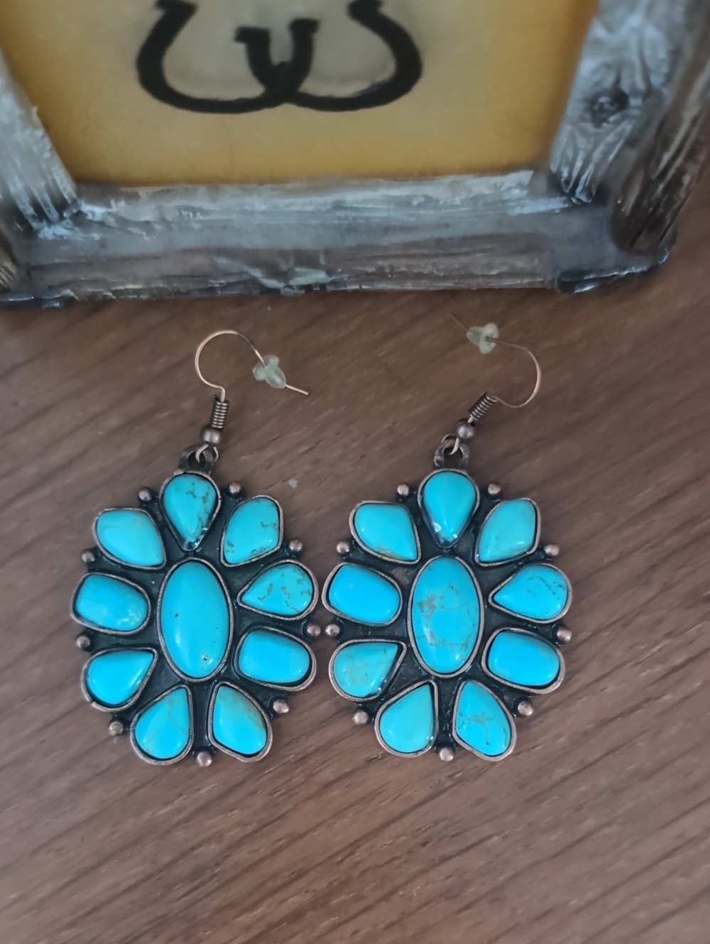 Turquoise Floral Drop Earrings - Women's Blue Statement Jewelry